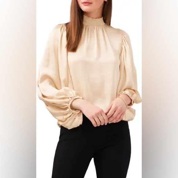 MSK Tops - NWT MSK Cream Balloon Sleeve High-Neck Blouse Sz S (TXA960)